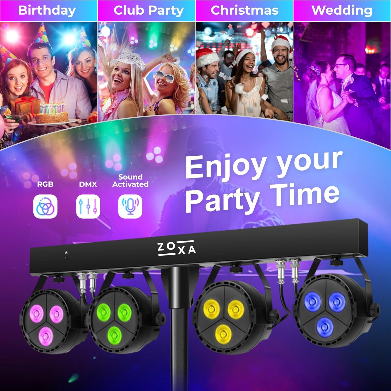 DJ Lights and Stage Lights with Stand | LED Par Gigbar with DMX, Sound-Activated Strobe Light for Parties | DJ Lighting Package, Heavy Duty Light Stand, Uplights for Events