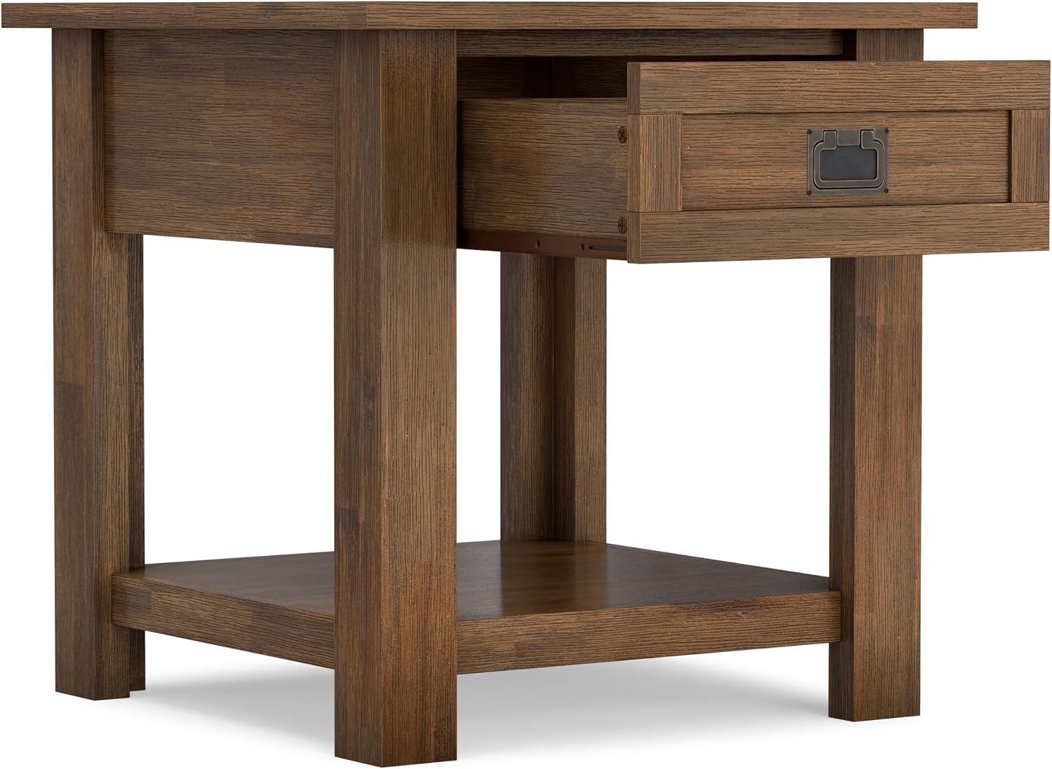 SIMPLIHOME Monroe End Table - 22 inch Wide Solid Acacia Wood Side Table in Rustic Natural Aged Brown, Farmhouse Accent Table for Living Room or Bedroom with Drawer and Shelf