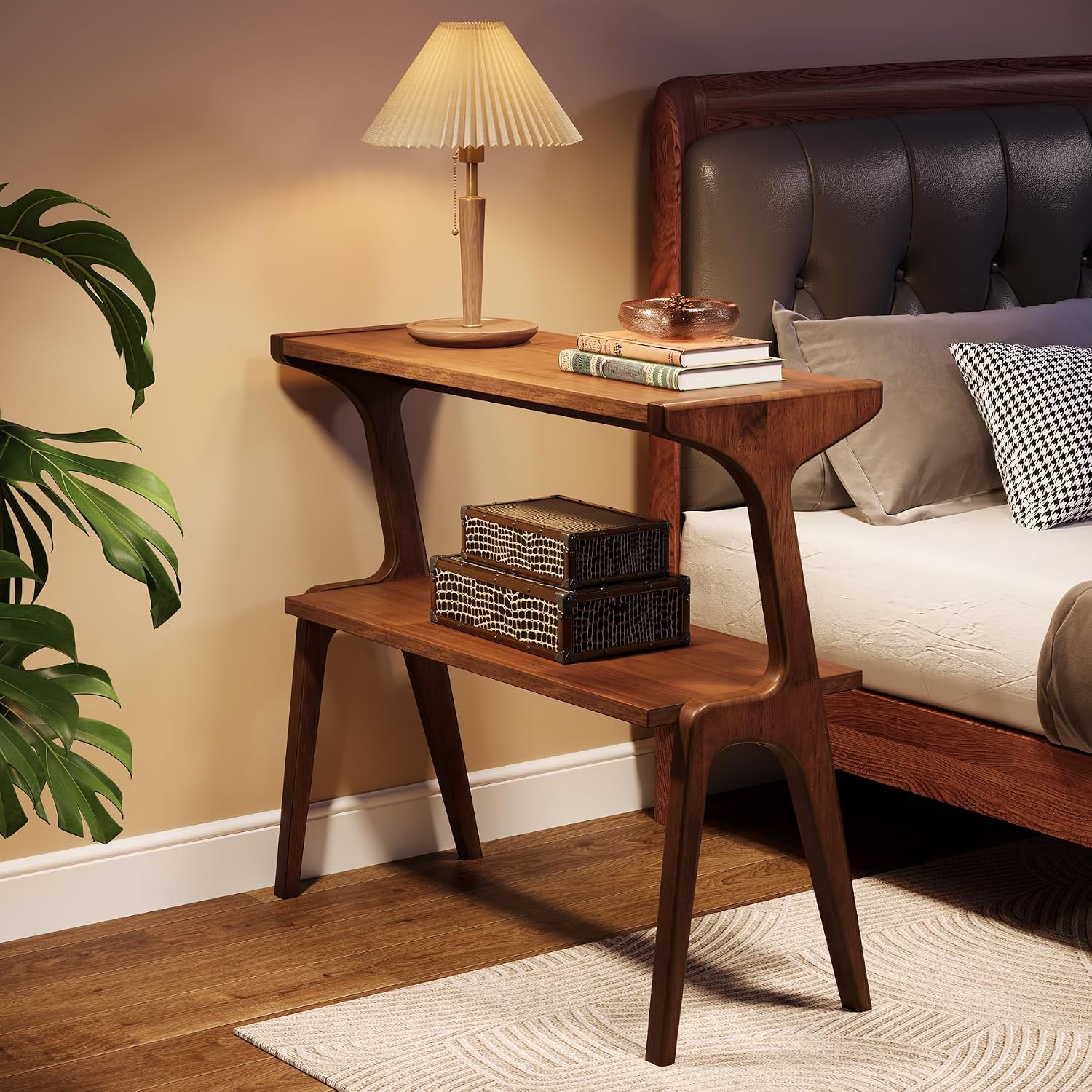 Tribesigns Set of 2 Wood End Table, Rustic Couch Side Table, Farmhouse Narrow Bedside Table for Bedroom, Living Room, Small Spaces, Easy Assembly, Rustic Brown