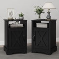RoyalCraft Farmhouse Nightstand Set of 2, End Table with Charging Station, Tall Bedside Table with Large Storage and Shelf, Wooden Side Table with for Bedroom, Home Office, Black