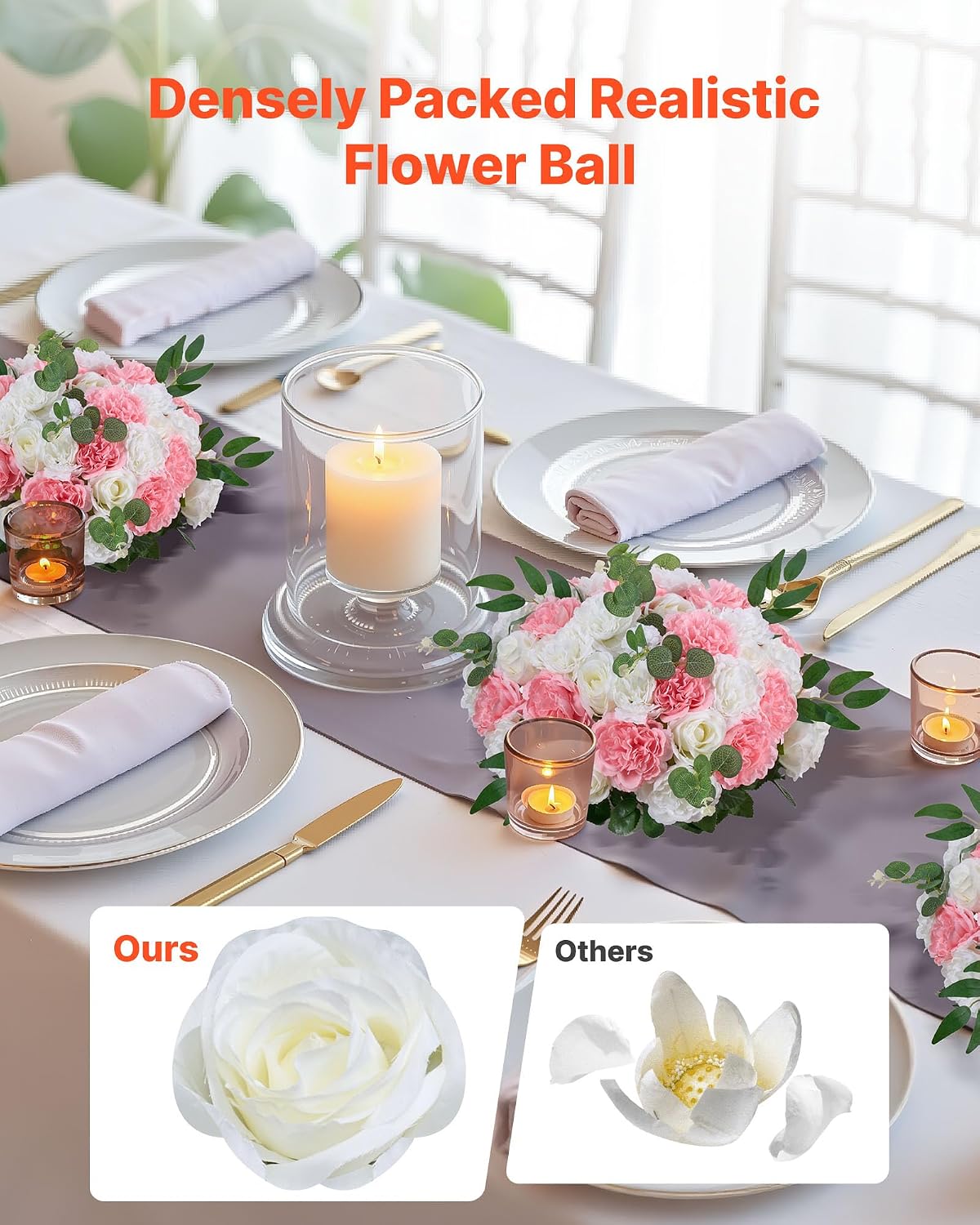 VEVOR Flower Ball Arrangement Bouquet 10 PCS, 17.7-Inch Diameter Artificial Flower Balls Wedding Table Centerpieces, Rose Arrangements for Wedding Centerpiece Home Decorations, Pink and White Roses