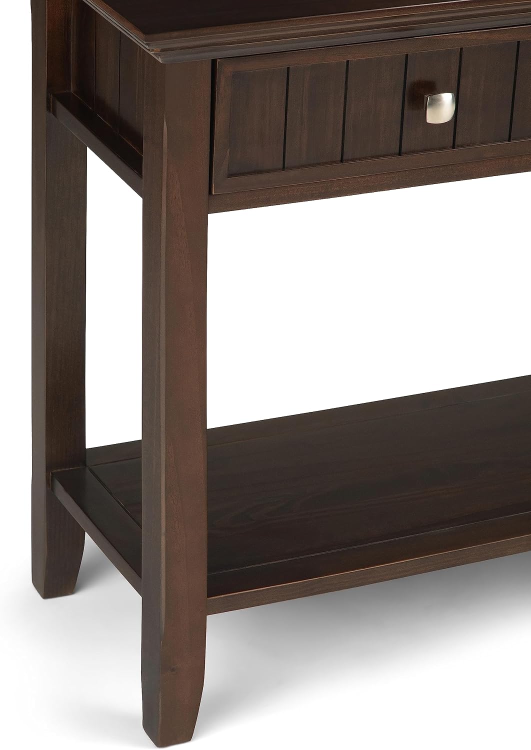SIMPLIHOME Acadian Console Table - 60 Inch Wide Solid Wood Sofa Table in Brunette Brown, Transitional Storage Table for Entryway or Living Room with 3 Drawers and Open Bottom Shelf