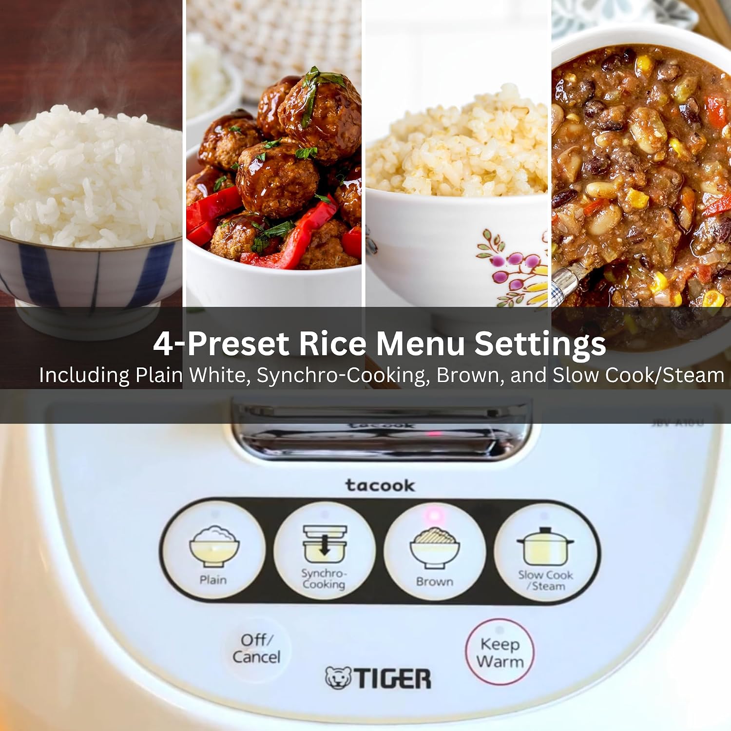 TIGER JBV-A10U 5.5-Cup (Uncooked) Micom Rice Cooker and Warmer with Tacook Food Steamer Cooking Tray Technology, White