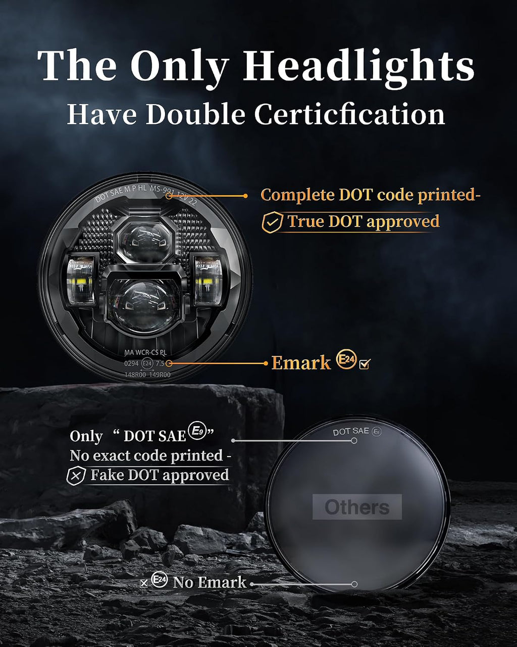 HWSTAR New Upgraded 1000% Bright Anti-glare 7 Inch Led Headlights Round Compatible with Jeep Wrangler JK JKU TJ LJ toyota Austin buick MG Nissan Subaru volvo Honda etc DOT H6024 Hi/Low Sealed Beam