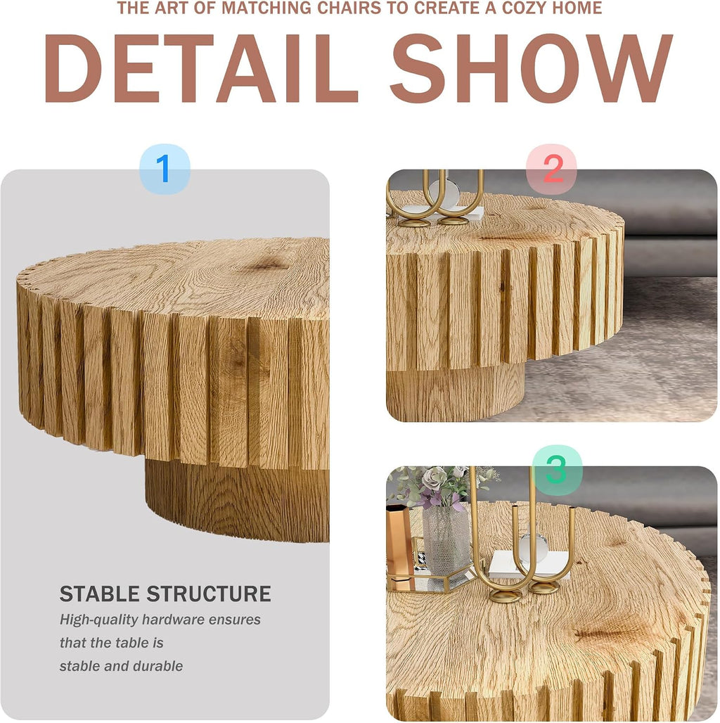 Round Coffee Table for Living Room, 31.5' Circle Wood Center Table with Pedestal for Apartment, Easy Assembly, Natural