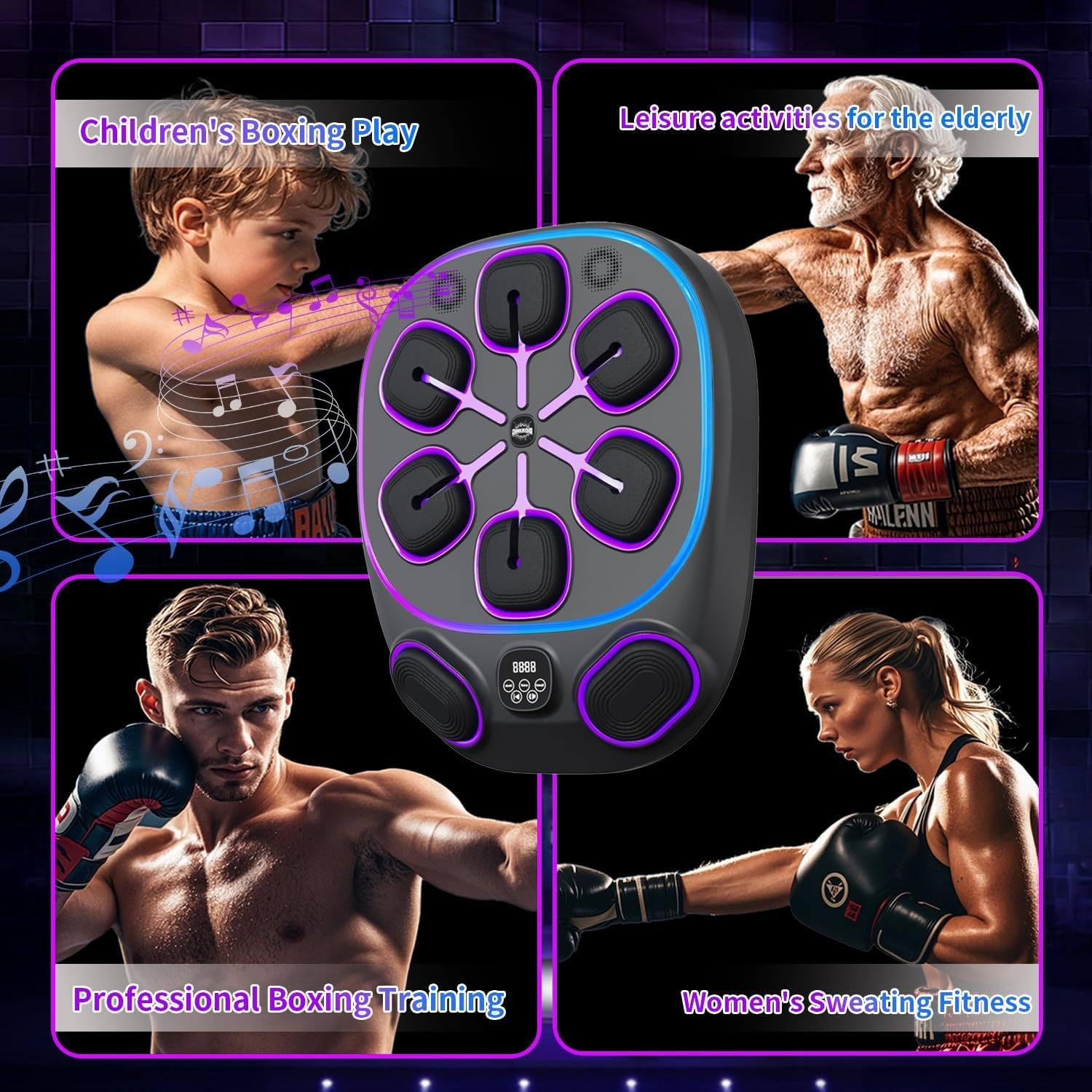 Smart Music Boxing Machine - Interactive Wall Mounted Punching Bag with Music Sync, 9 Training Modes, 9 Speeds & LED Display, Cardio Equipment for Home Gym Workouts,Halfgloves