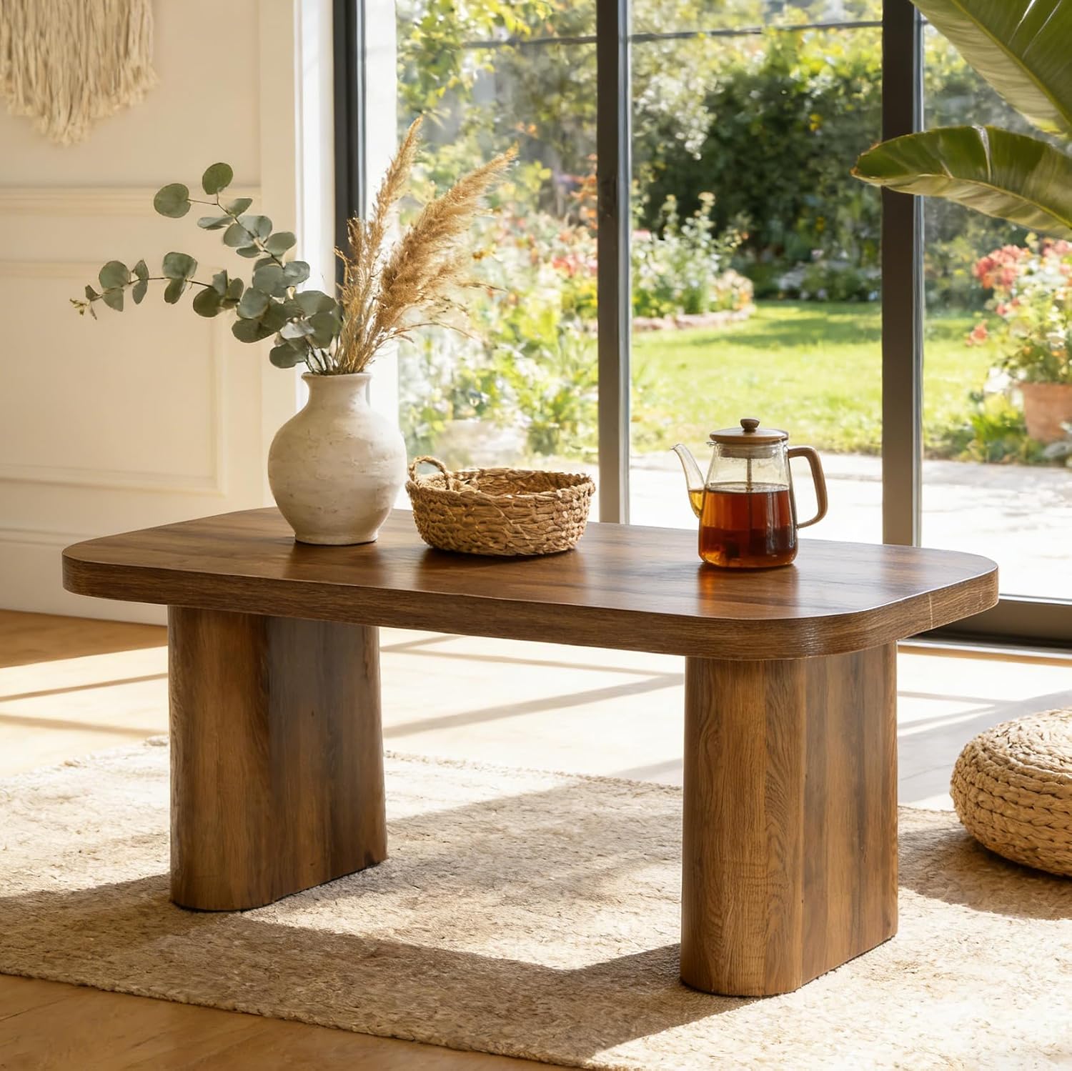 Tribesigns 47-Inch Coffee Table, Rectangle Living Room Table, Farmhouse Accent Center Table with Rounded Corners & Sturdy Base for Living Room, Apartment, Rustic Brown