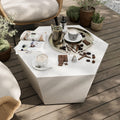 UPHA 28' Hexagon Outdoor Coffee Table, Modern Hollow Concrete Patio Table, Small Minimalist Low Accent Table for Living Room, Balcony, Deck, Backyard, Off-White