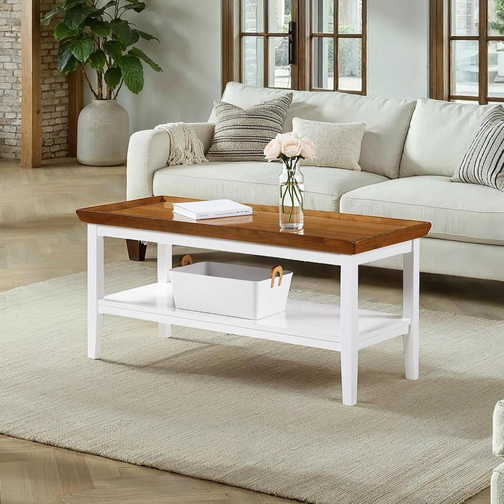 Convenience Concepts Ledgewood Coffee Table 42' - Modern Center Room Accent with Storage Shelf for Transitional, Traditional Living & Family Room, Driftwood/White