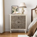 COSIEST 3 Drawers Nightstand, Accent Dresser, 29'' Tall Wood Vintage Small Accent Chest, Bedside Table,Bedroom Furniture for Home, Entryway (Lotus Pattern)
