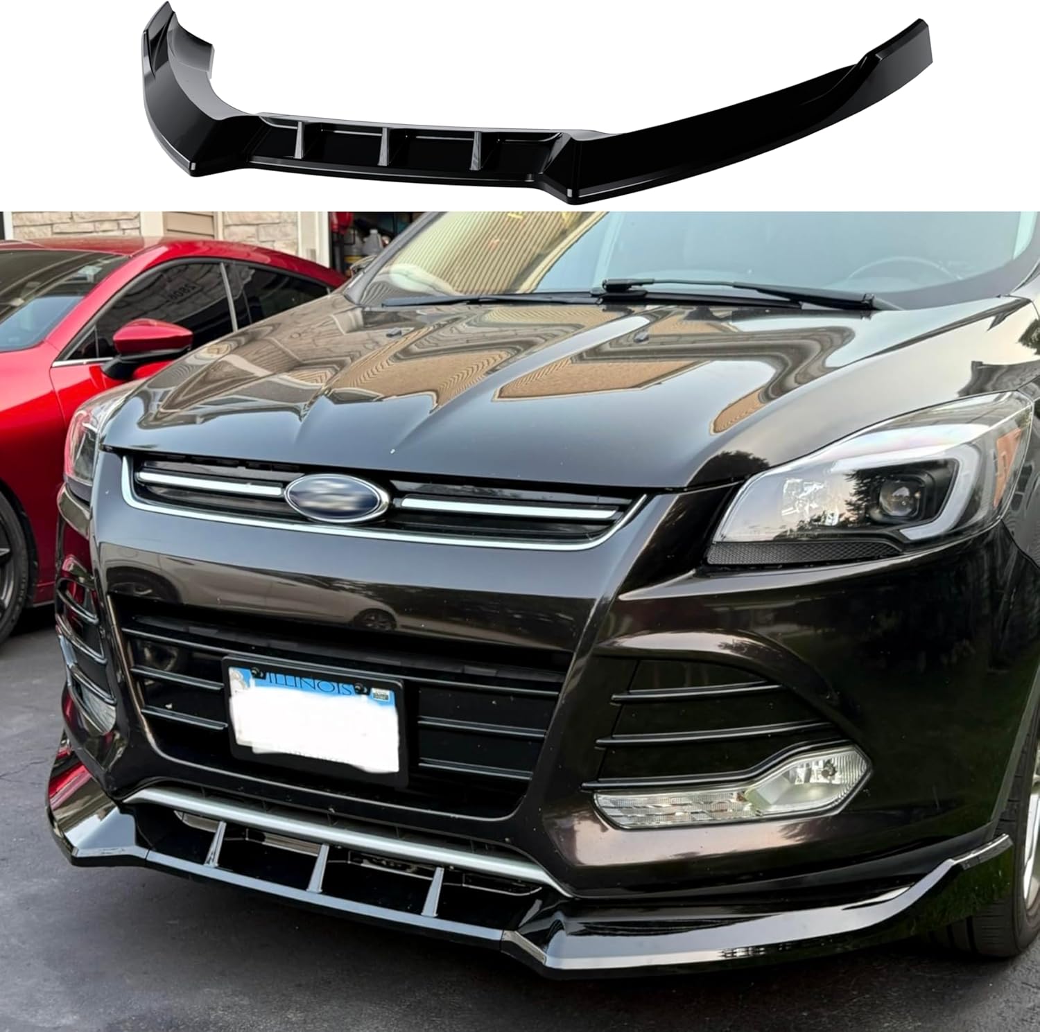 Front Bumper Lip Splitter Compatible with Ford Escape 2013-2016 Accessories Under Chin Spoiler Body Kit Underbody Add On ABS Material Gloss Black