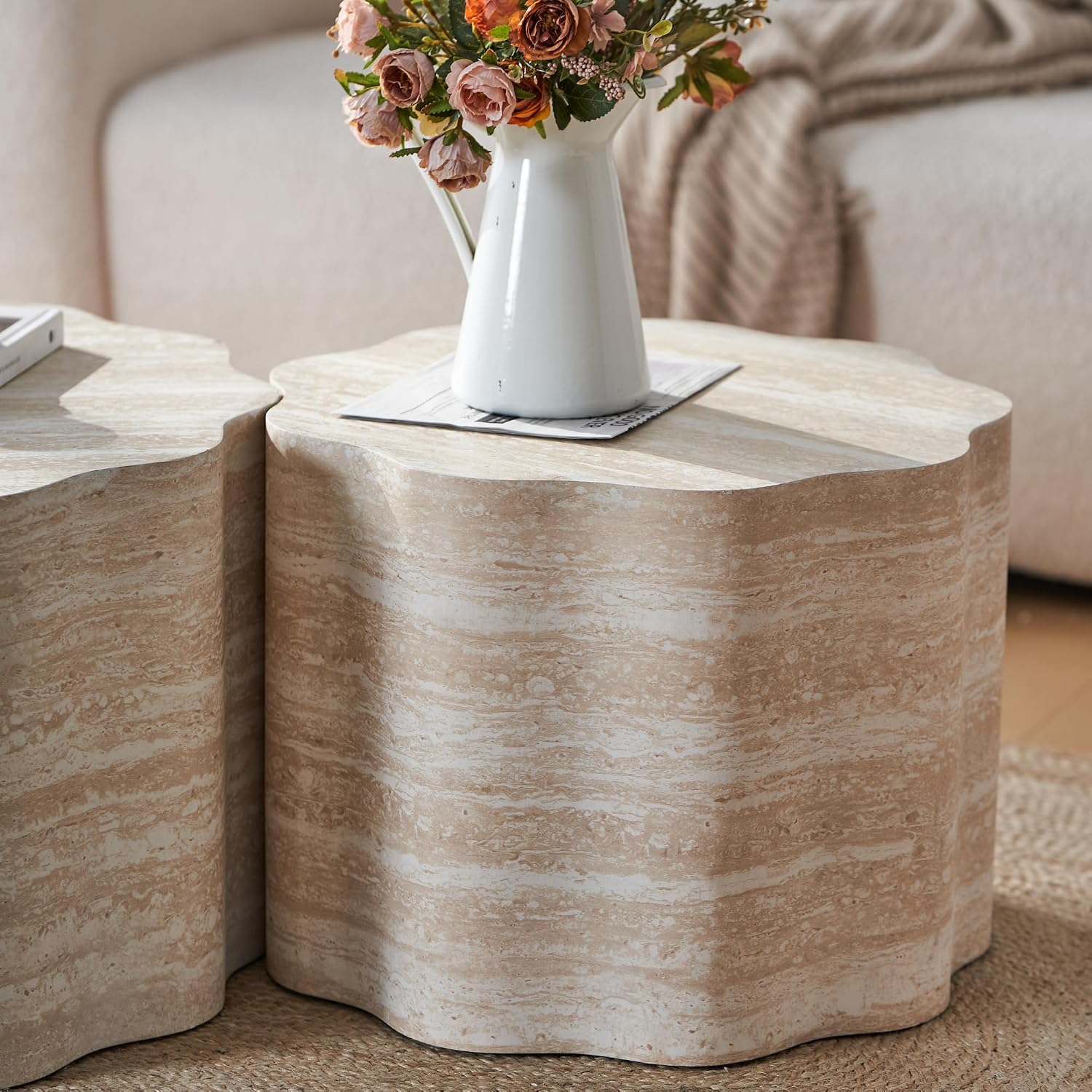 WILLIAMSPACE Nesting Coffee Table with Faux Mars Pattern for Living Room, Modern Accent Center Table Set of 2, Side Tea Table for Apartment, No Need Assembly (Mars Pattern)