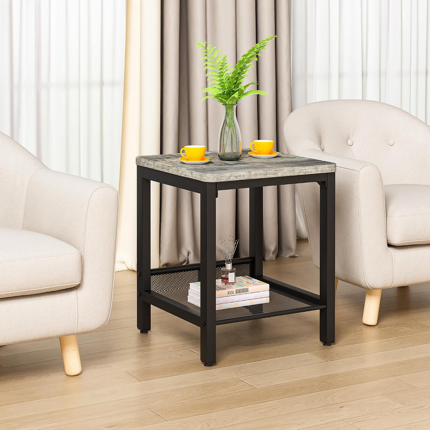 Lamerge Coffee Table Set of 3 Coffee Table and end Table Sets, Modern Metal Frame Living Room Center Table for Small Apartment Home Office（Gray）