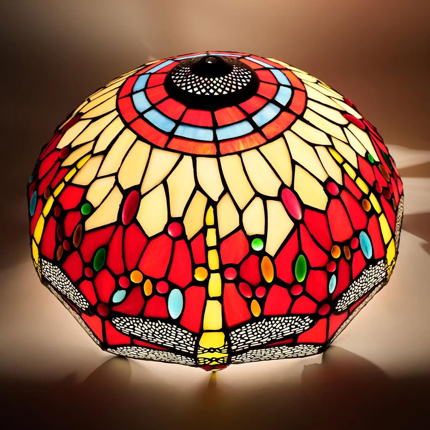 W16H9 Inch Tiffany Lamp Shade Replacement, Stained glass Dragonfly style Lampshades, Only Handmade Retro lampshade Replacement for Table Lamp Pendant Light Floor Lamp Ceiling Fixture,Red