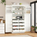 Merax 35.5x17.6x70.9 inches Freestanding Kitchen Pantry Cabinet, Tall Storage Cabinet with 4 Doors, 2 Door Shelves, 8 Pull-Out Trays and Adjustable Shelf for Dining Room, White