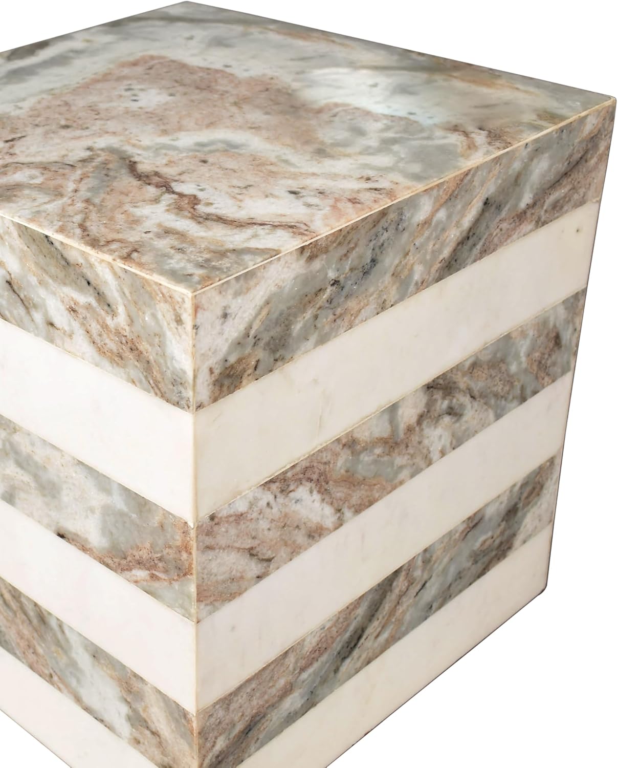 JONATHAN Y MTB1101C Felix 15.5' Contemporary Natural Marble Handmade Cube End Table, Side Table for Living Room, Bedroom, Bathroom, Beige/White/Gray
