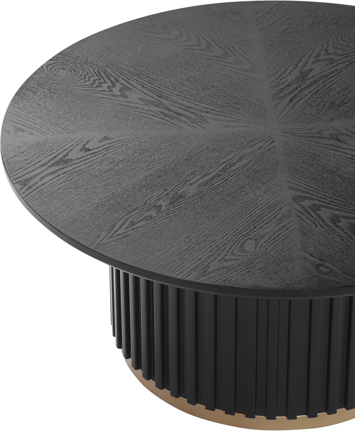 Modern Round Coffee Table with Fluted Pedestal Circle Coffee Table with Faux Marble Tabletop for Bedroom,Apartment,Living Room Black