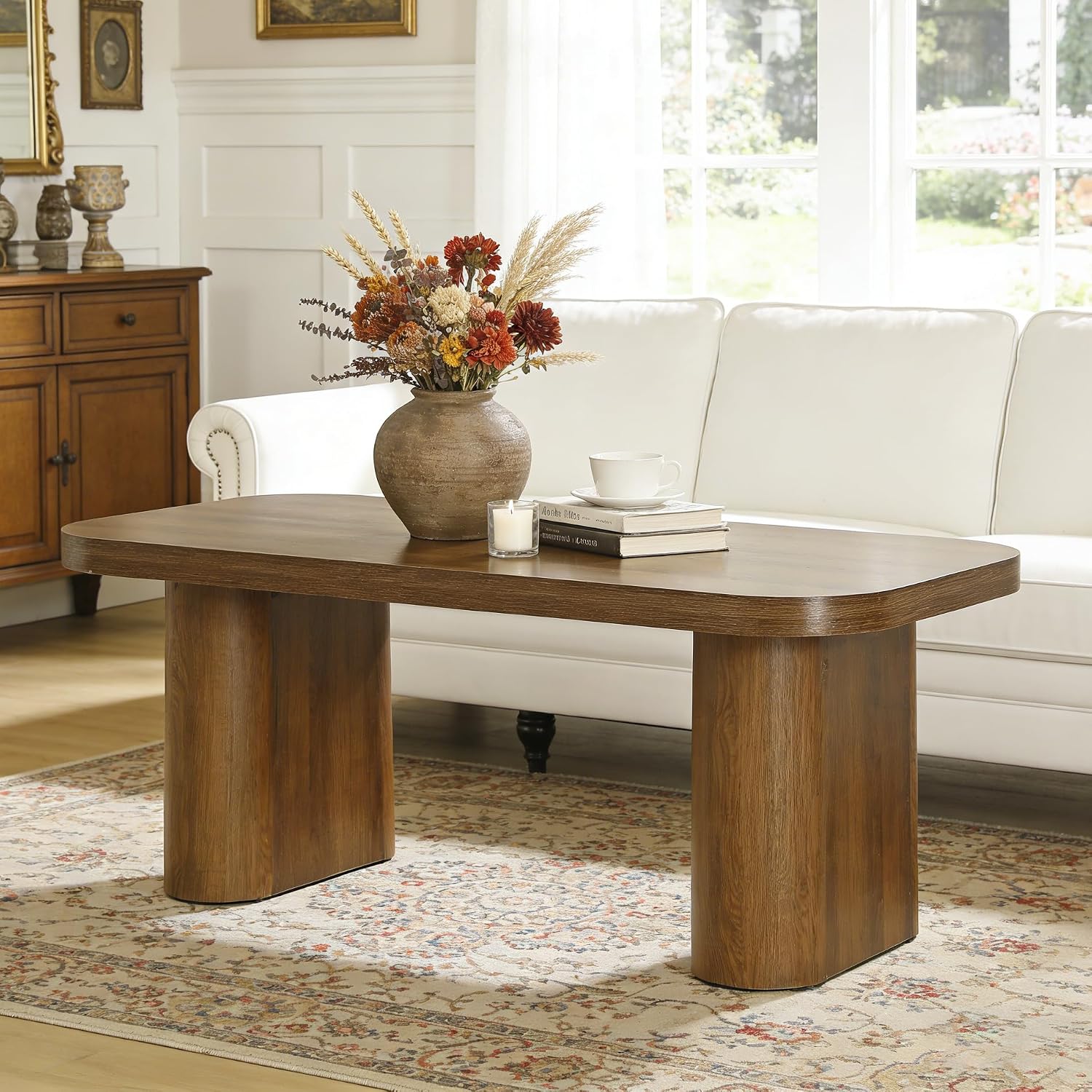 Tribesigns 47-Inch Coffee Table, Rectangle Living Room Table, Farmhouse Accent Center Table with Rounded Corners & Sturdy Base for Living Room, Apartment, Rustic Brown