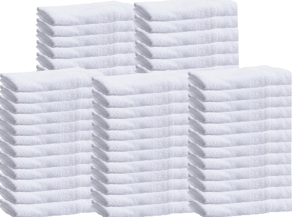 Towels N More 24x48 White Bath Towels - 60 Pack Premium Cotton, Lightweight Soft for Adults, Absorbent Set Ideal for Bathroom, Home, Spa, Hotels/Motels, & Gym Use