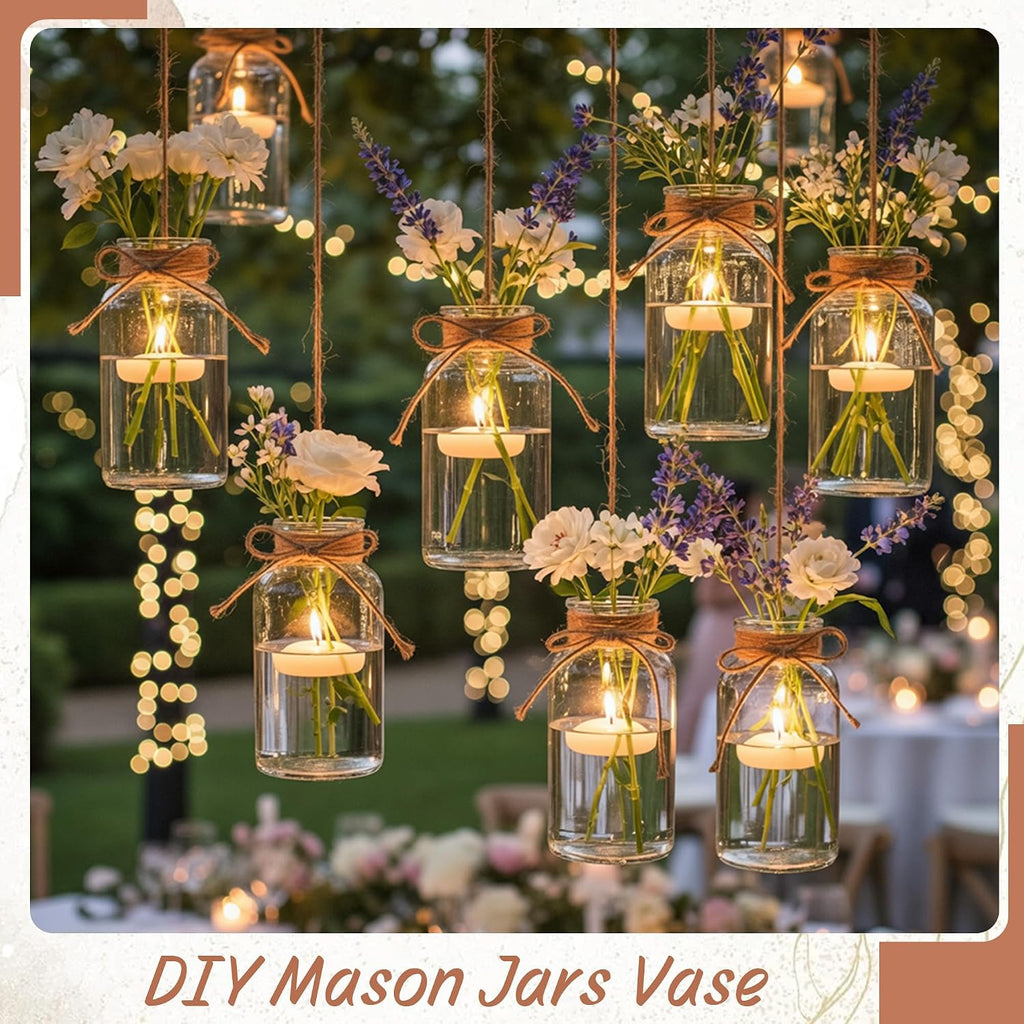 Vintage Glass Flower Vase, Farmhouse Glass Centerpiece Vases Mason Jars for Weddings, Parties & Home Decor Bulk (48, Transparent)