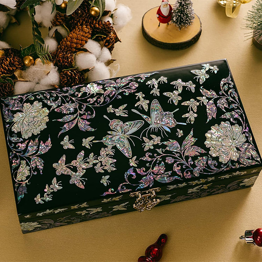 February Mountain Butterfly Pearl Jewelry Box with Removable ring tray - Ideal Gift for Her on Any Occasion