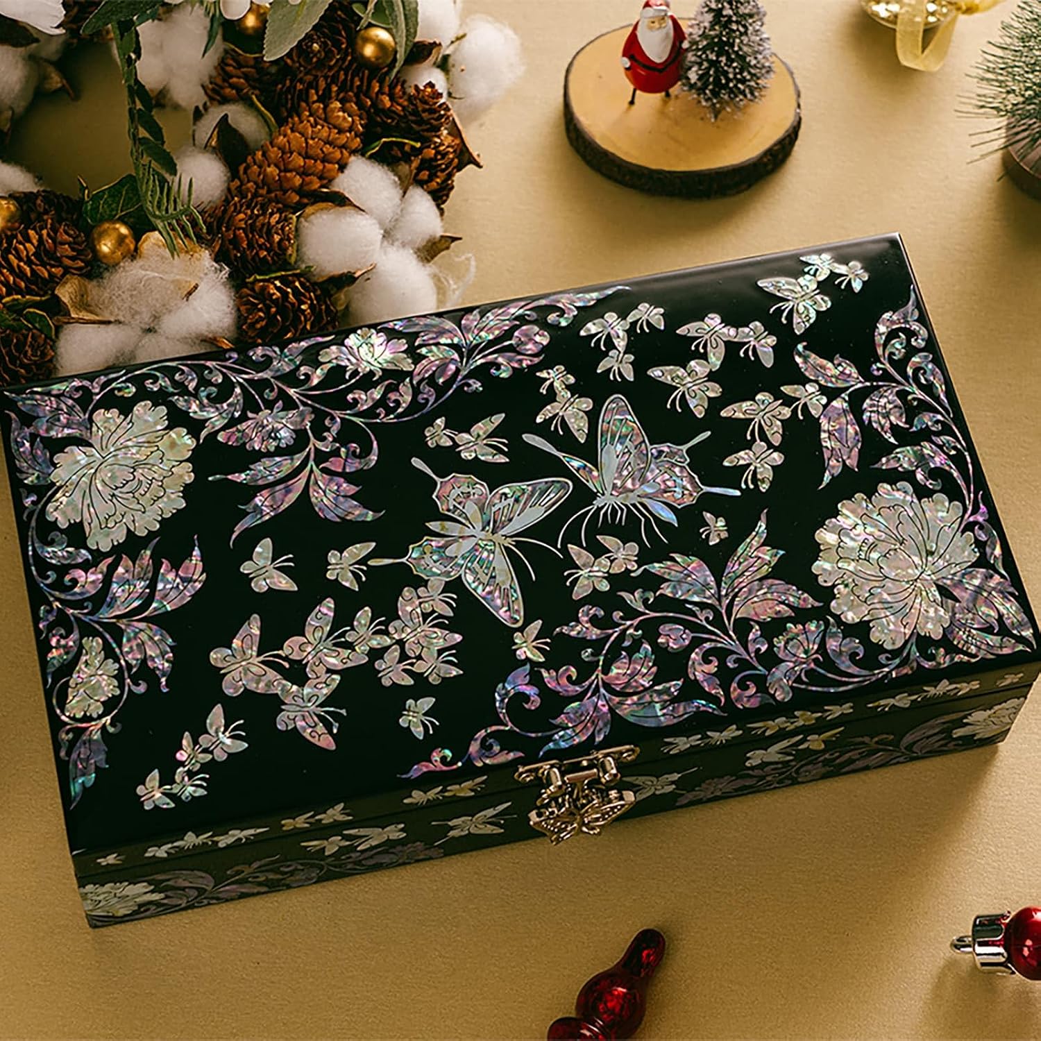 February Mountain Butterfly Pearl Jewelry Box with Removable ring tray - Ideal Gift for Her on Any Occasion