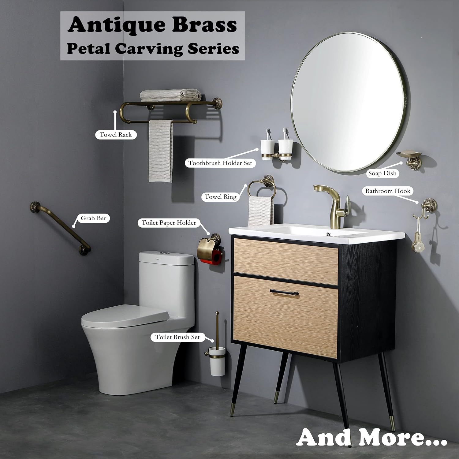 24 Inch Towel Rack + Towel Ring, Brass Bathroom Accessories Set