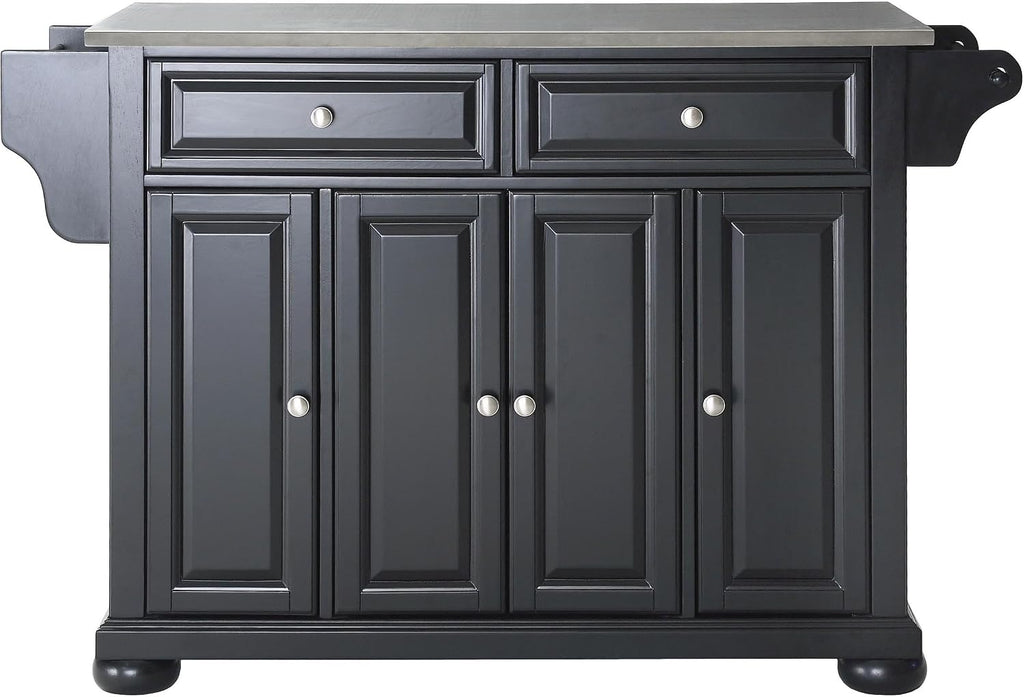 Crosley Furniture Alexandria Stainless Steel Top Rolling Kitchen Island Storage Cart, Spice Rack, Black