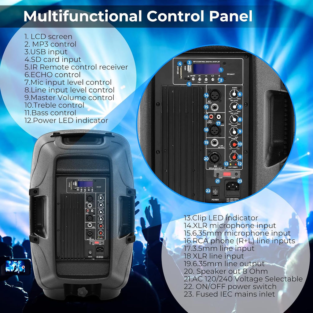 Costzon 2-Way Powered PA Speakers System Combo Set, 12' 2000W Portable Dual Passive Active Speaker with Stands, Bluetooth, TWS, USB/SD Card, AUX MP3 FM Radio, Microphone, Remote Control (12')