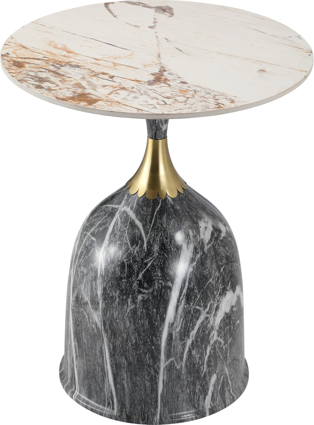 LeisureMod Side Table Round Sintered Stone Top with Modern Stainless Steel Pedestal Base, Chic Accent End Table for Home, Living Room Sofa, Oslo Series in Grey