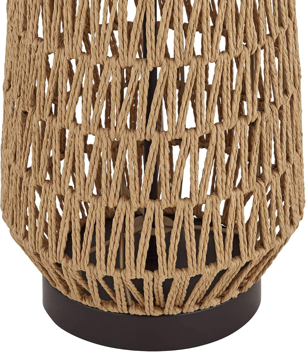 360 Lighting San Carlos Coastal Cottage Core Modern Table Lamp 29' Tall Natural Rattan Wicker Bronze Oatmeal Fabric Tapered Drum Shade for Bedroom Living Room House Home Bedside Nightstand Office