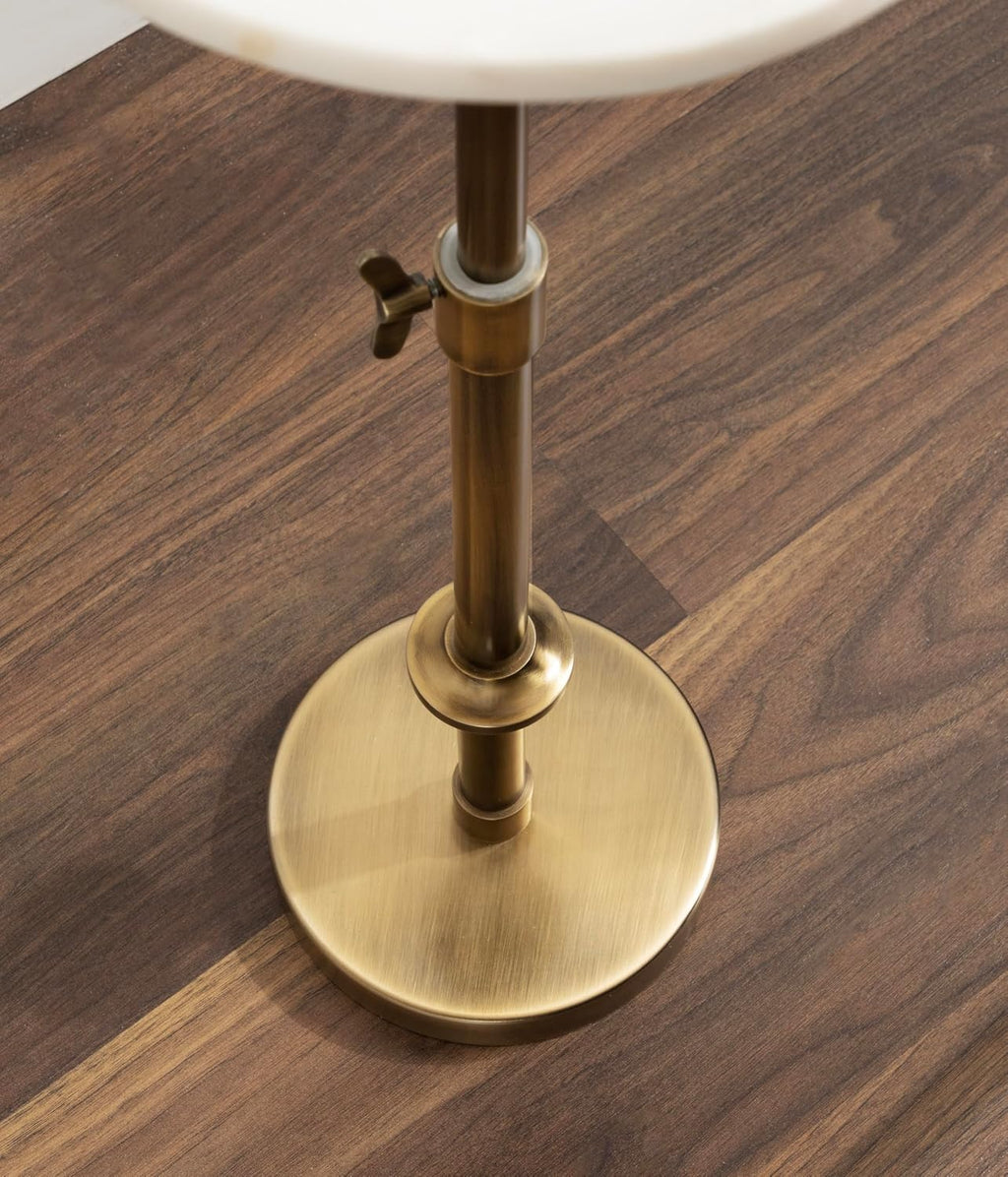 Kate and Laurel Engles Traditional Adjustable-Height Pedestal Drink Table; 10 x 10 x 30; White Marble and Antique Brass; Vintage Round Indoor Metal Plant Stand with Authentic Marble Tabletop