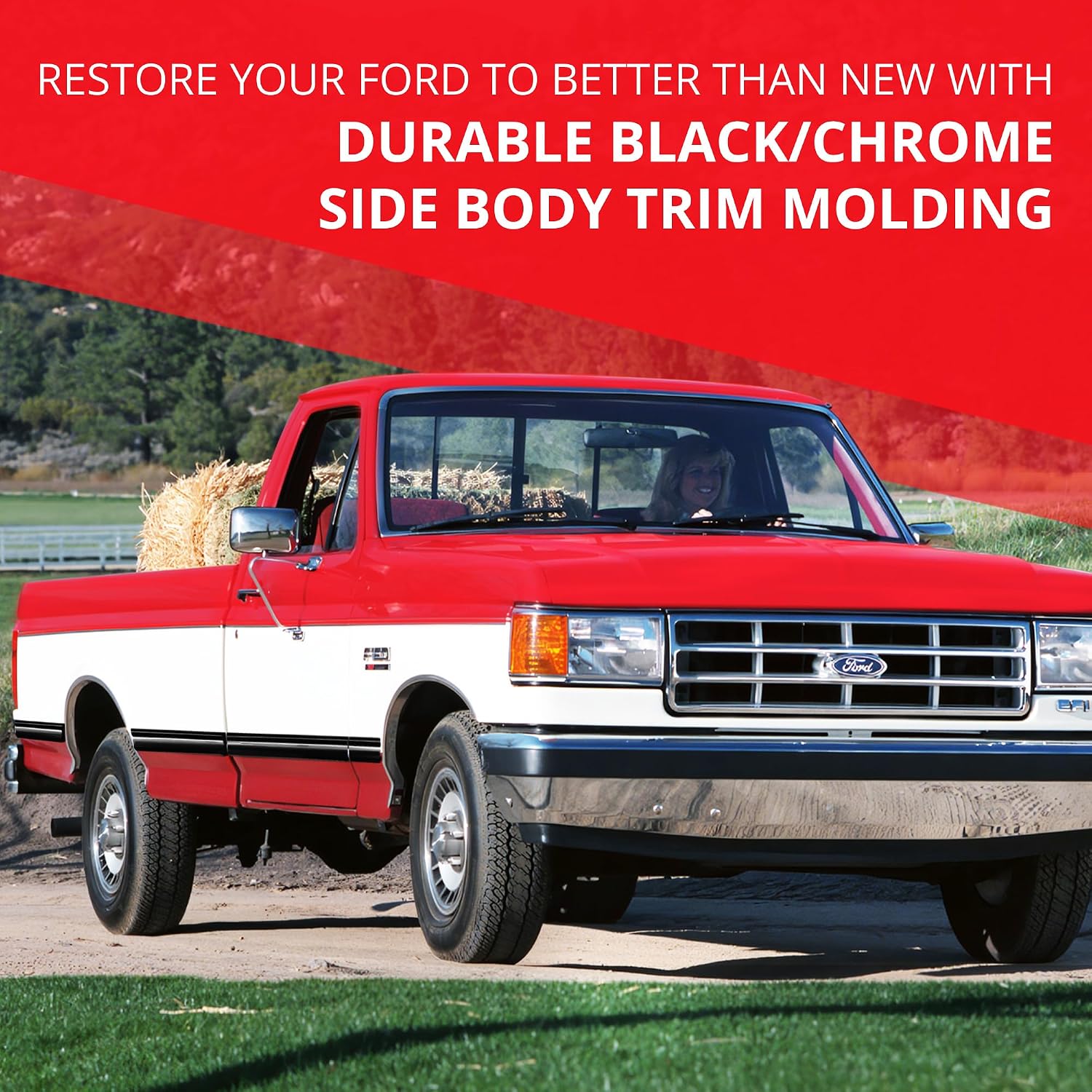 All-Fit Automotive Replacement Old Style Body Side Molding (3') – OEM Grade Black/Chrome Trim for 1987-1991 Brick Nose Ford F150, F250, F350 & Bronco – Easy to Install Truck Accessories (26 Ft)