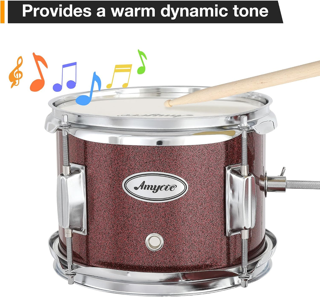 3-Piece Beginner Drum Set, Beginner Drum Set,with Bass Tom Snare Drum, 14 Inch Drum Kit with Snare, Cymbal, Drumsticks, Adjustable Seat (Red)