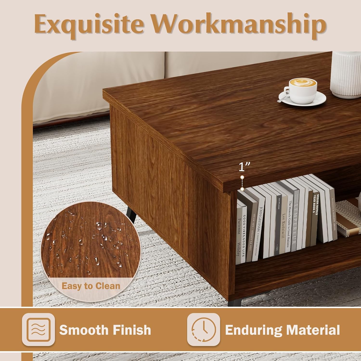 Giantex Mid Century Modern Coffee Table, 2-Tier Wood Rectangular Center Table with Storage Shelves, Compartments & Metal Legs, Vintage Living Room Tables for Reception (Walnut)
