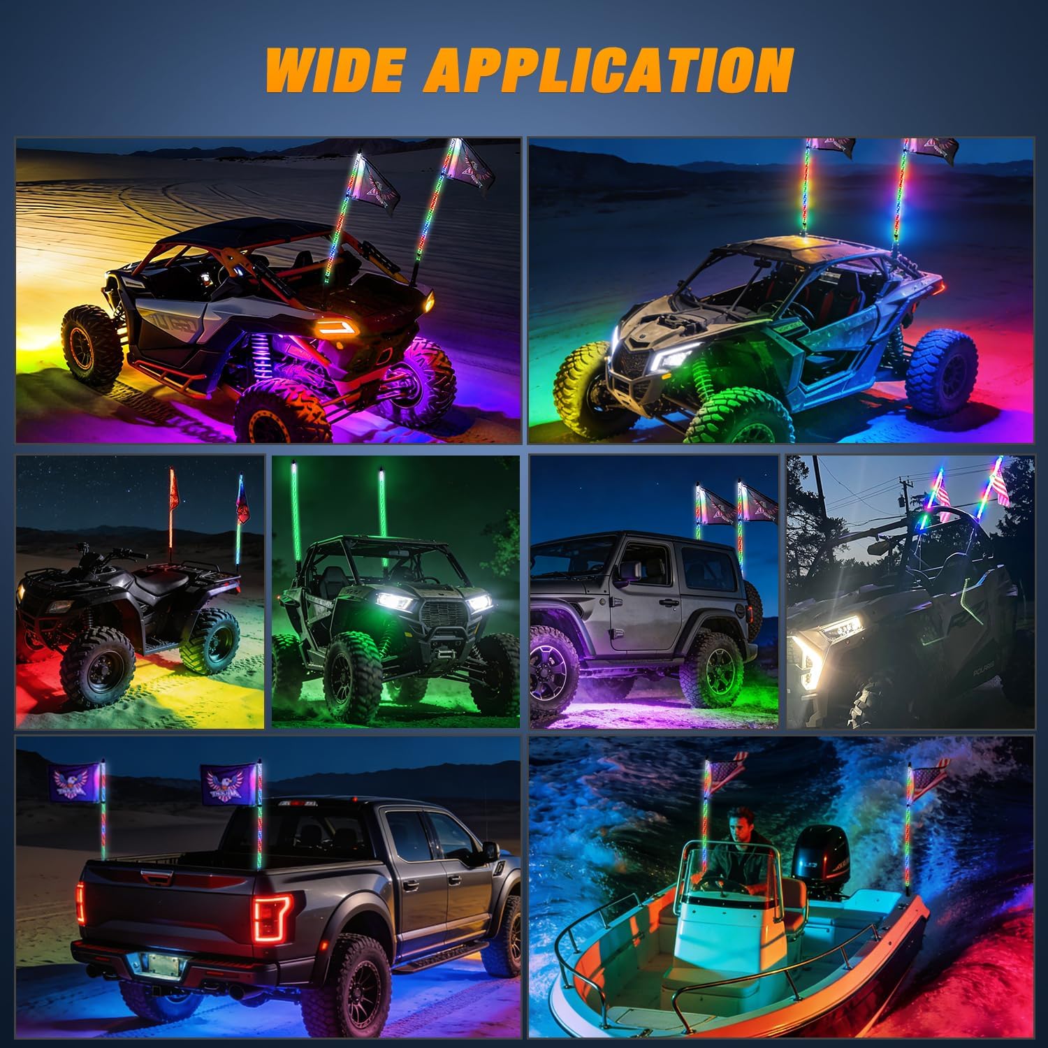Nilight 2PCS 3FT RGB LED Whip Light with Spring Base and 6 PCS Rock Lights Combo, Remote App Control w/DIY Chasing Patterns Turn Signal Brake Reverse Antenna Lighted Whips for ATV UTV Polaris RZR Jeep
