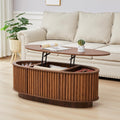 Oval Coffee Table, 43.3'' Fluted Lift Top Coffee Table with Hidden Storage Compartment, Mid Century Modern Dining Table Wooden Center Table for Living Room, Office, Small Spaces (Walnut)