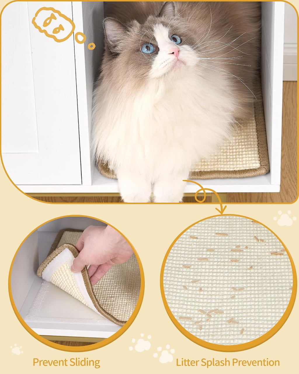Hzuaneri Extra Large Cat Litter Box Enclosure, Automatic Litter Box Furniture with Scratch Pad, Wooden Modern Self-Cleaning Cat Cabinet with Storage, Cat Washroom, End Table, White and Gold CB87103G