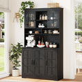 Garvee Pantry Cabinet with Charging Station, Tall Kitchen Pantry Storage Cabinet with Hutch,70.9 Inch Kitchen Cabinet with Glass Doors, for Dining Room