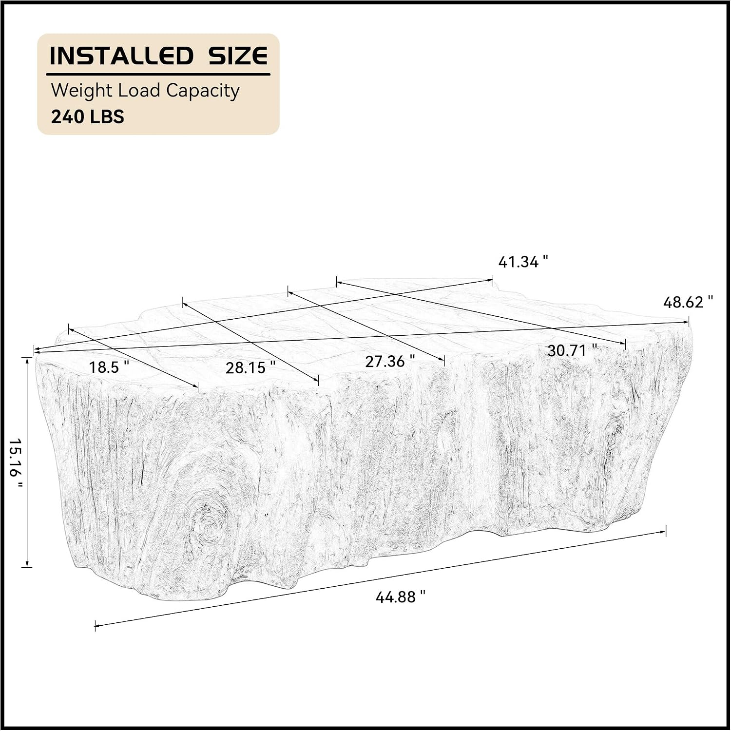 48.62' Coffee Table Modern Unique Shape Fiberglass Center Table for Living Room Apartment Office, No Need Assembly, Beige Tree Root Texture Pattern