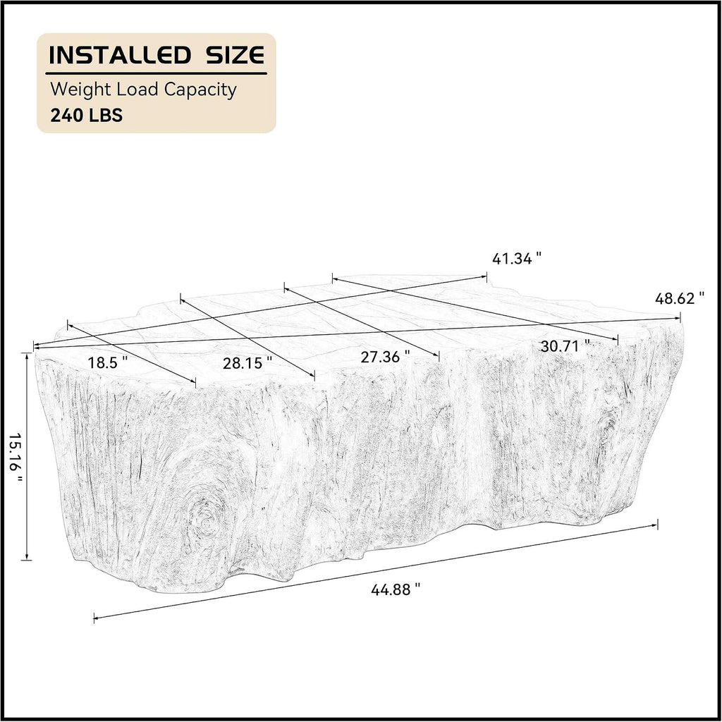 48.62' Coffee Table Modern Unique Shape Fiberglass Center Table for Living Room Apartment Office, No Need Assembly, Black Tree Root Texture Pattern