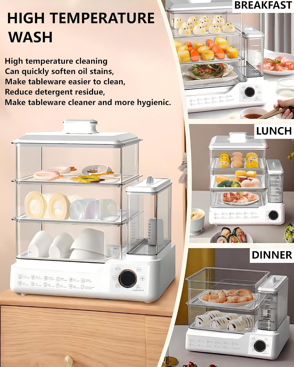24L Electric Food Steamer, 3-Tier Stainless Steel Steam Cooker with 12 Preset Modes, Detachable Water Tank, 24H Delay Start, Auto Shut-Off & Keep Warm for Vegetables, Fish and Eggs
