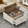 WAMPAT Farmhouse Lift Top Coffee Table with Storage Cabinet, Square Coffee Table with Large Drawer, Wooden Center Table for Living Room, Home, Office, Off White