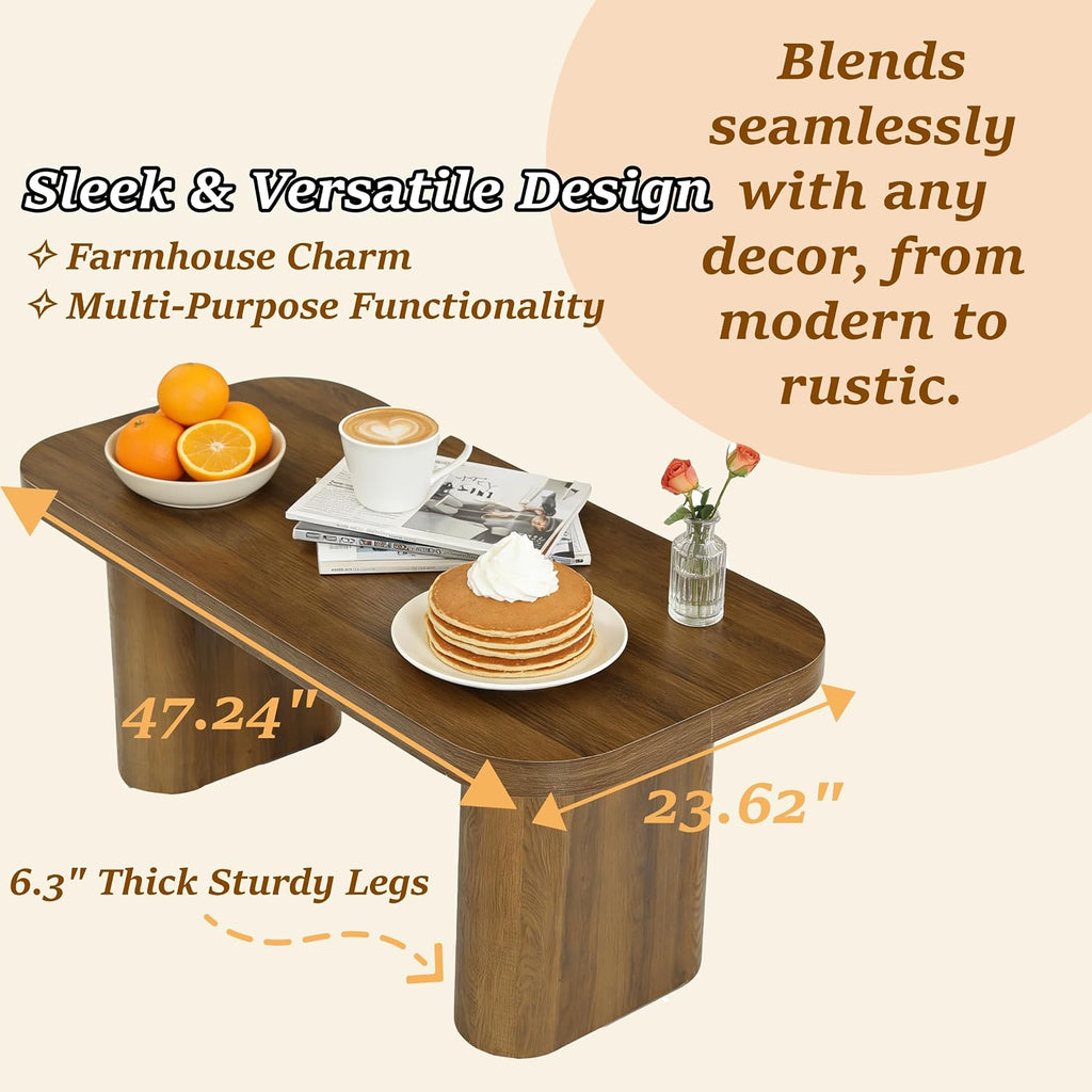Tribesigns 47-Inch Coffee Table, Rectangle Living Room Table, Farmhouse Accent Center Table with Rounded Corners & Sturdy Base for Living Room, Apartment, Rustic Brown