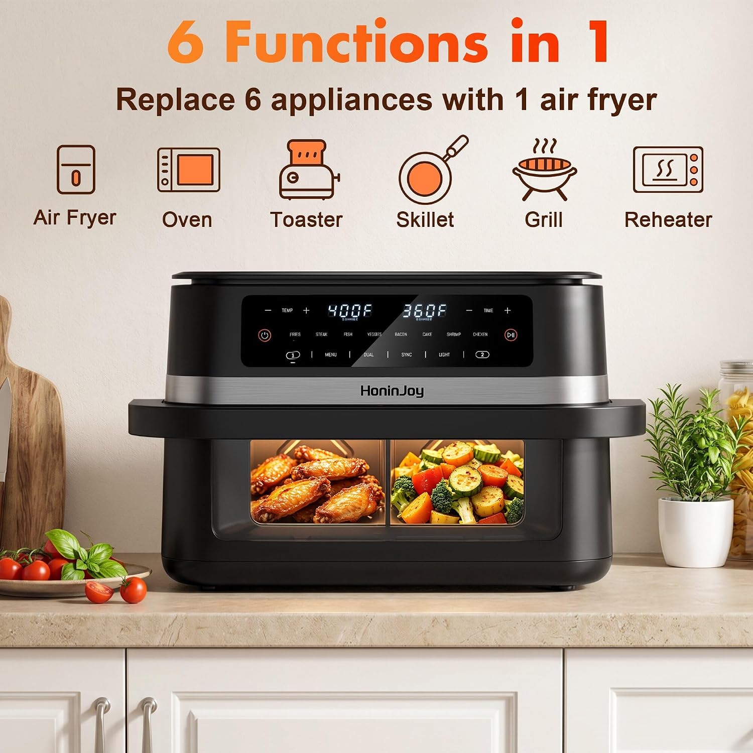 Dual Basket Air Fryers with Flex Basket, 12QT Double Air Fryer with Viewing Window & 50PCS Paper Liners, for 10 People, 12-in-1 Digital Panel with Sync & Light, for Bake, Roast, Reheat,Dishwasher Safe