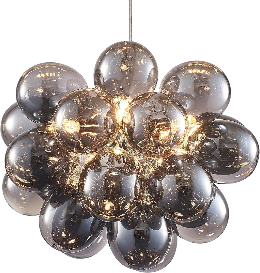 Semi Flush Mount Bubble Chandelier,Close to Ceiling Light Fixtures,16' Modern Bubble Balloon Glass Chandelier with Colorful Globe Glass Shades Pendant Light (Grey Chandelier, 20 inch)
