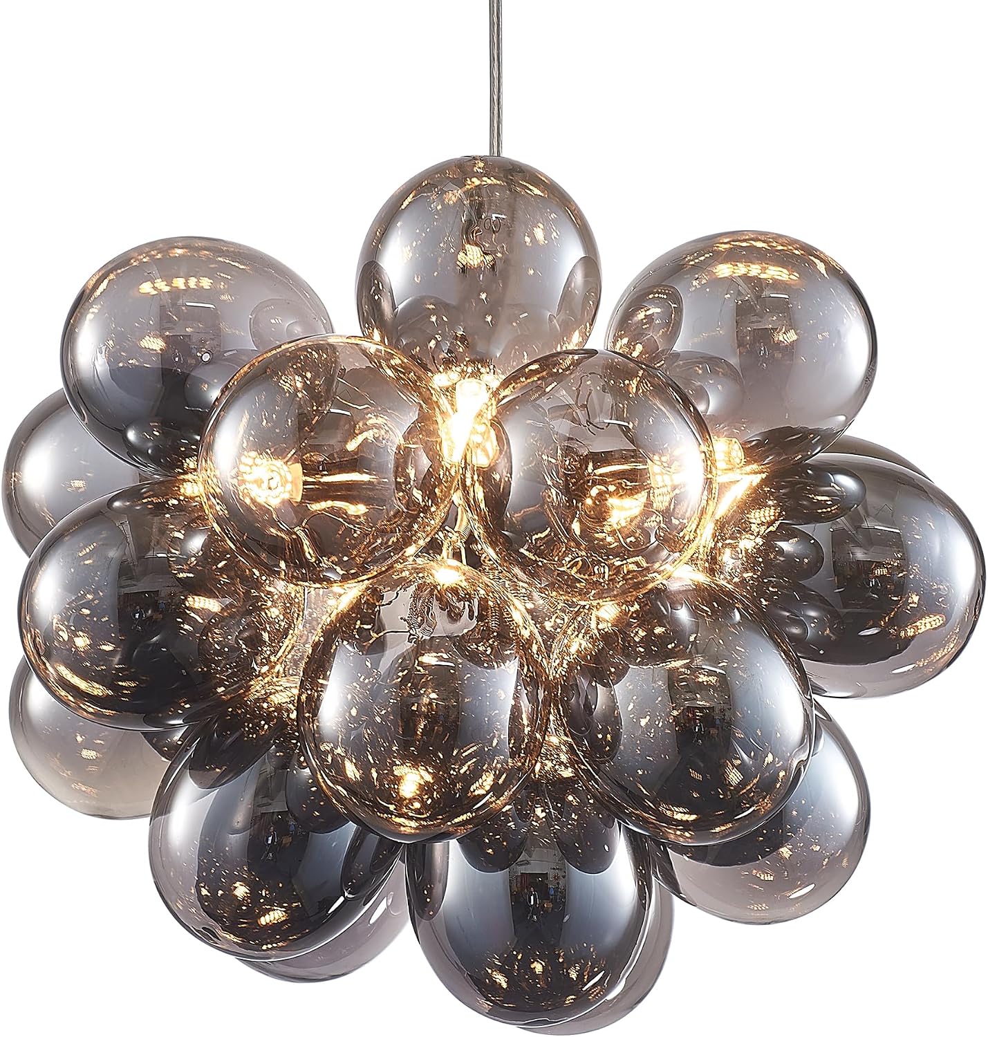 Semi Flush Mount Bubble Chandelier,Close to Ceiling Light Fixtures,16' Modern Bubble Balloon Glass Chandelier with Colorful Globe Glass Shades Pendant Light (Grey Chandelier, 20 inch)