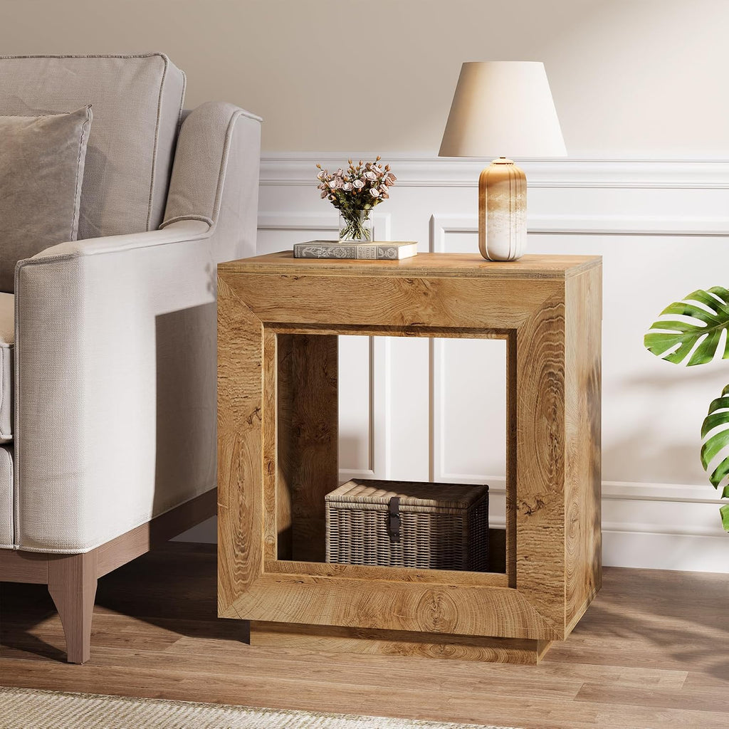 Tribesigns Rustic Brown End Table, 24' Side Table with Storage Shelf, Farmhouse Style Nightstand Bedside Table for Small Spaces, Bedroom, Living Room, Entryway, Easy Assembly (2, Natural)