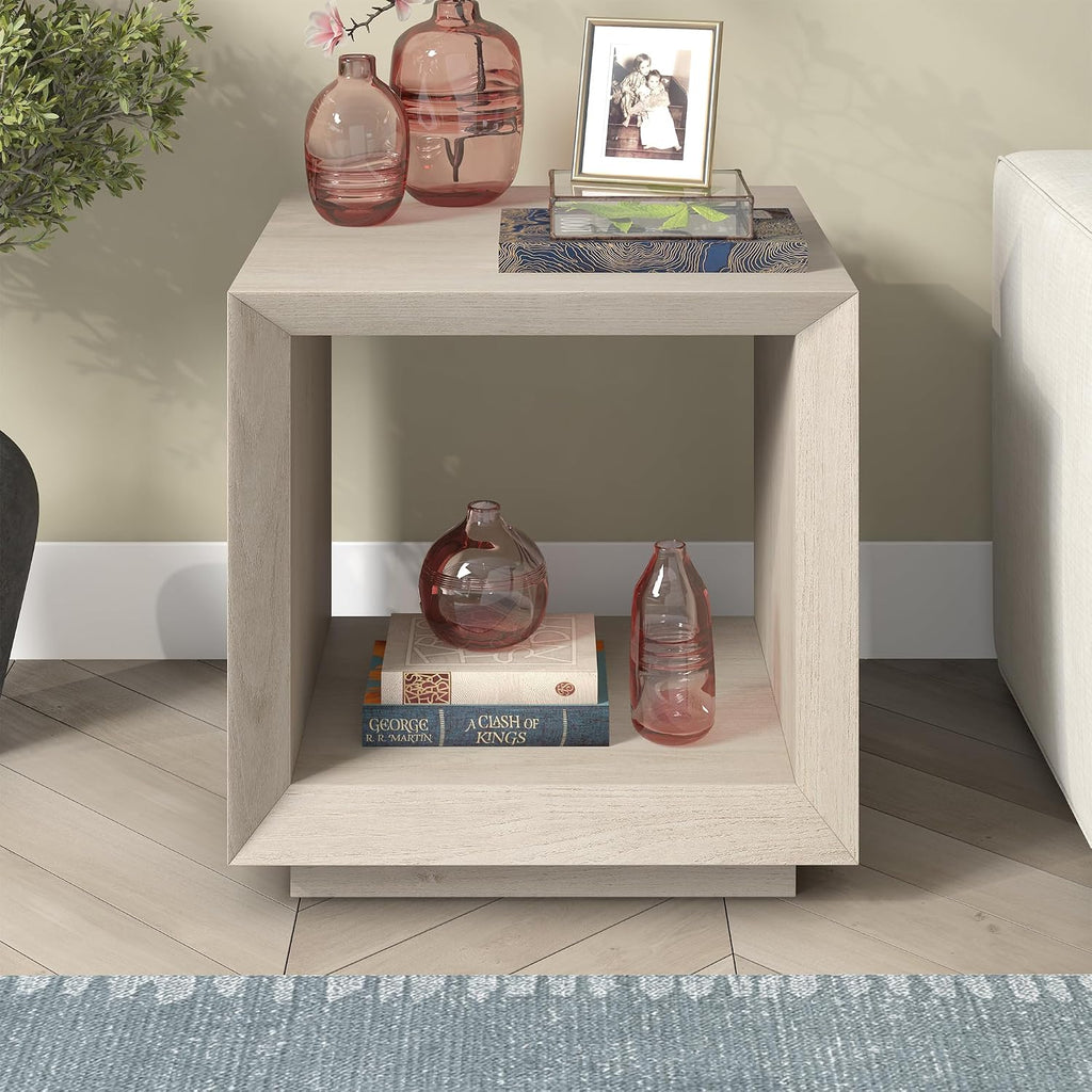 Henn&Hart 22' Modern Square Wooden End Table, Side Table, Nightstand with Open Display Shelf for Living Room, Office, Family Room, or Bedroom, Beech White