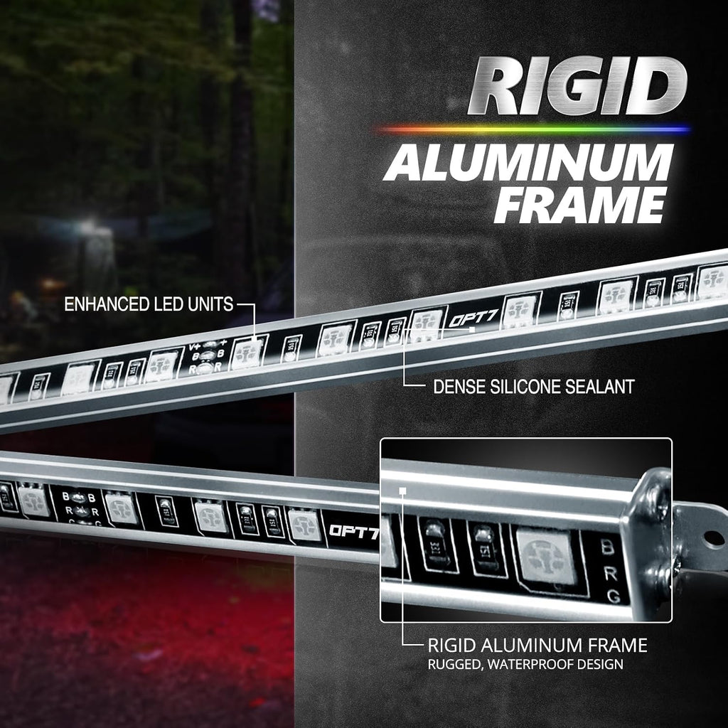 OPT7 Aura Pro RGB Aluminum Car Underglow Kit with App & Remote Control | Waterproof Rigid Light Bars, Multicolor Music Sync Lighting, Neon Accent Underbody Lights, Exterior Car Gifts, 12V